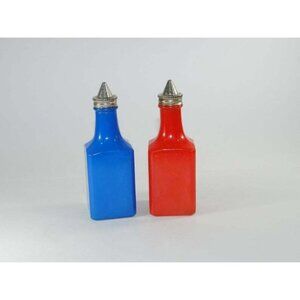 Vintage Vinegar Bottles from the 1960s Gemco Blue and Red Bottles Gemco-Ware